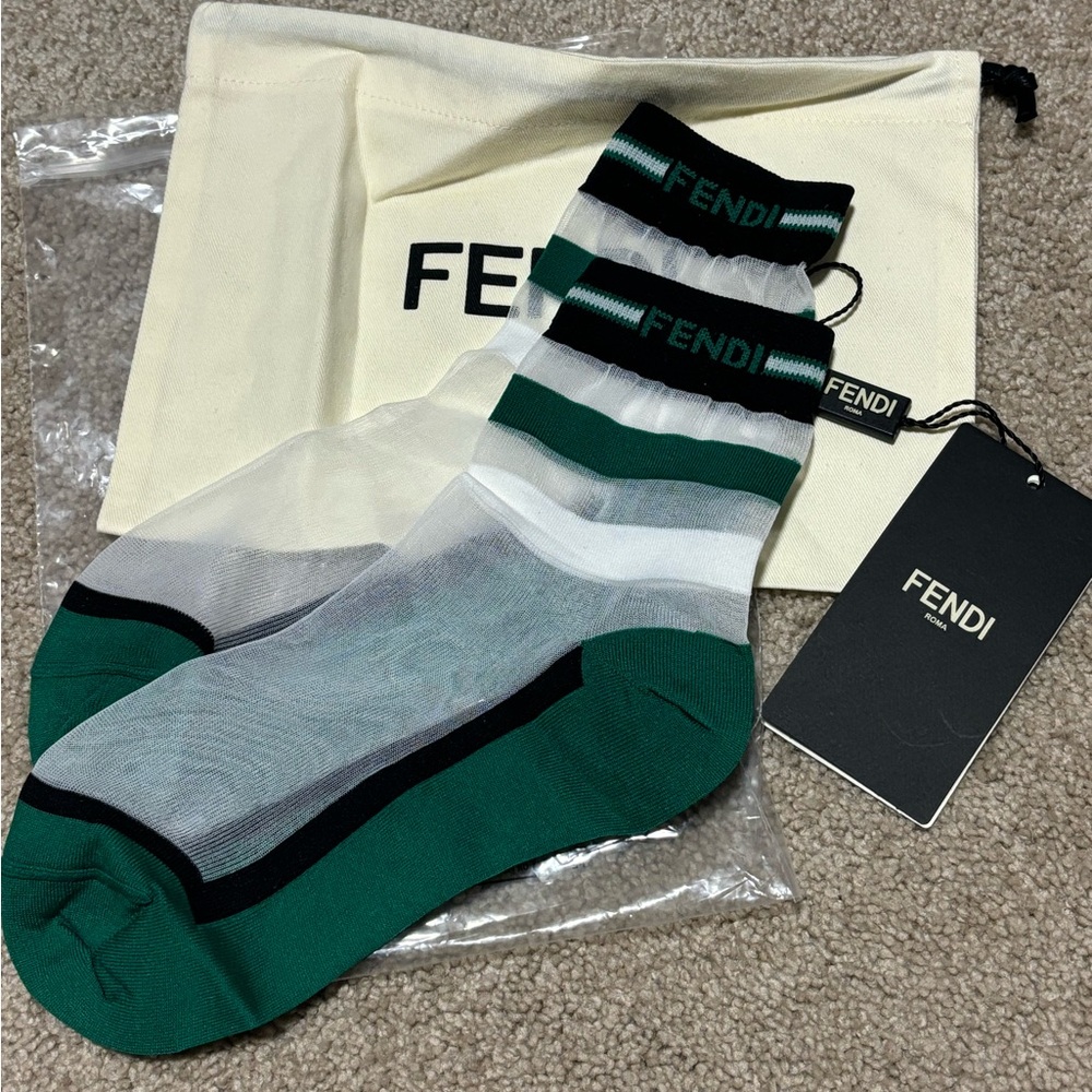 Fendi logo Striped Green and Black Socks